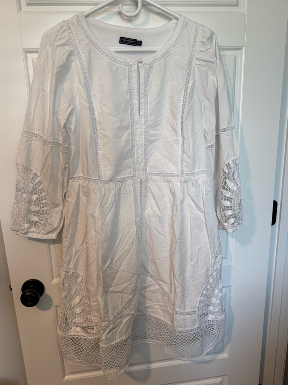 Vineyard Vines Open Stitch Inset Long Sleeve Dress, White, Size Small